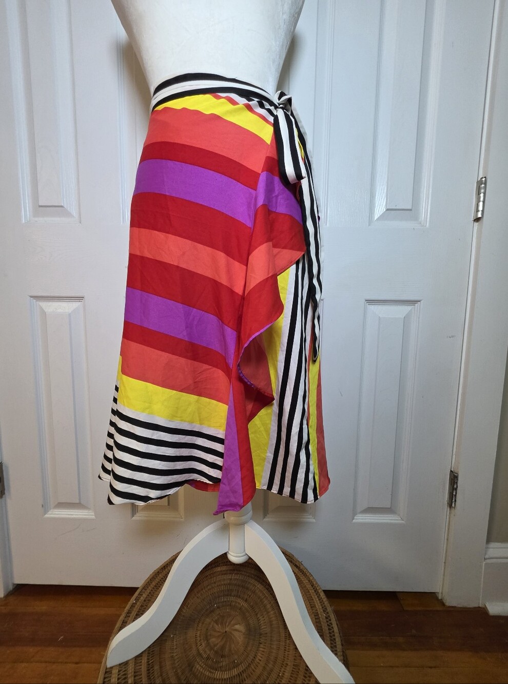 Ranna Gill Womens Colorblock Silk-Feel Ruffled Wrap Skirt